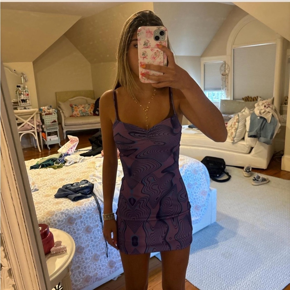 Princess Polly Purple Abstract Print Spaghetti Strap Mini Dress